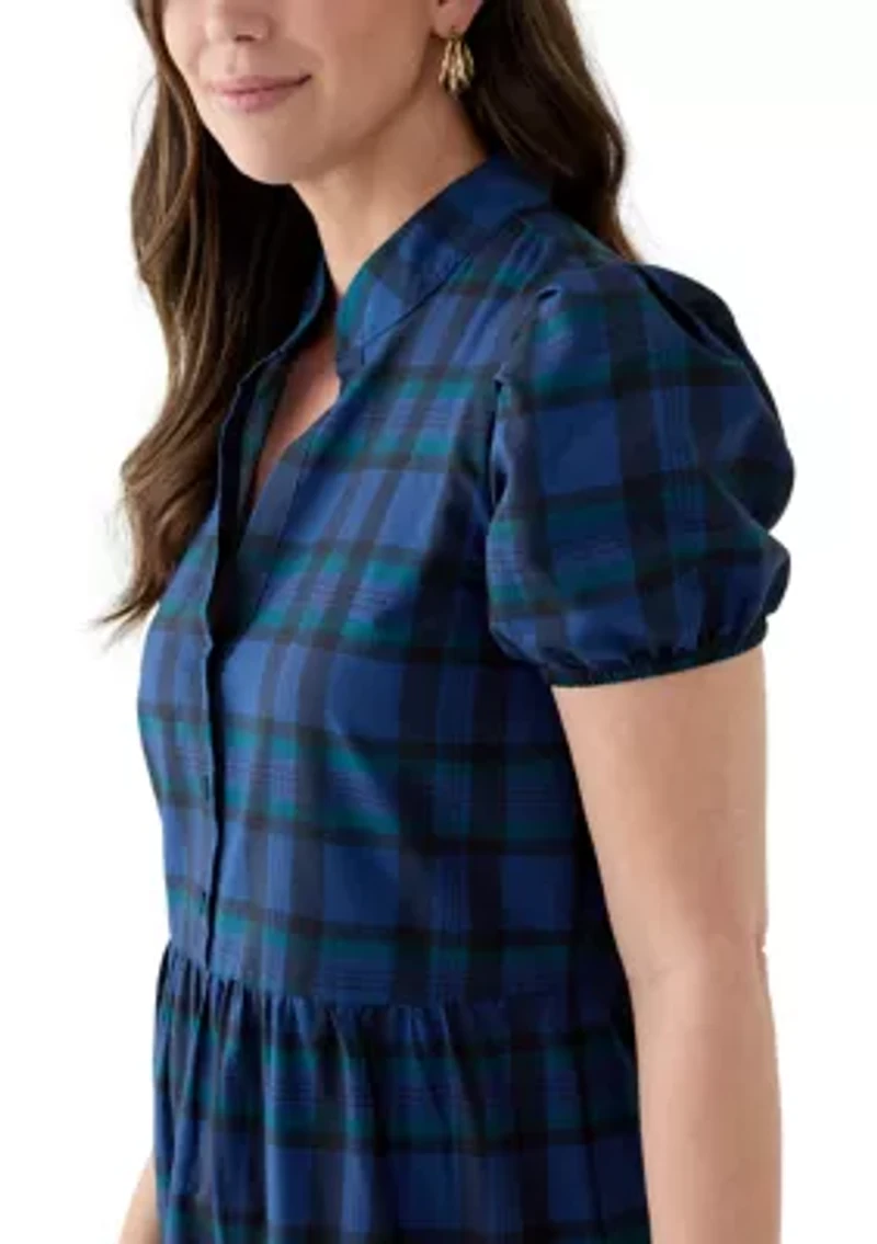 Women's Button Front Shirt Midi Dress