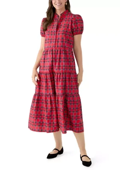 Women's Button Front Shirt Midi Dress