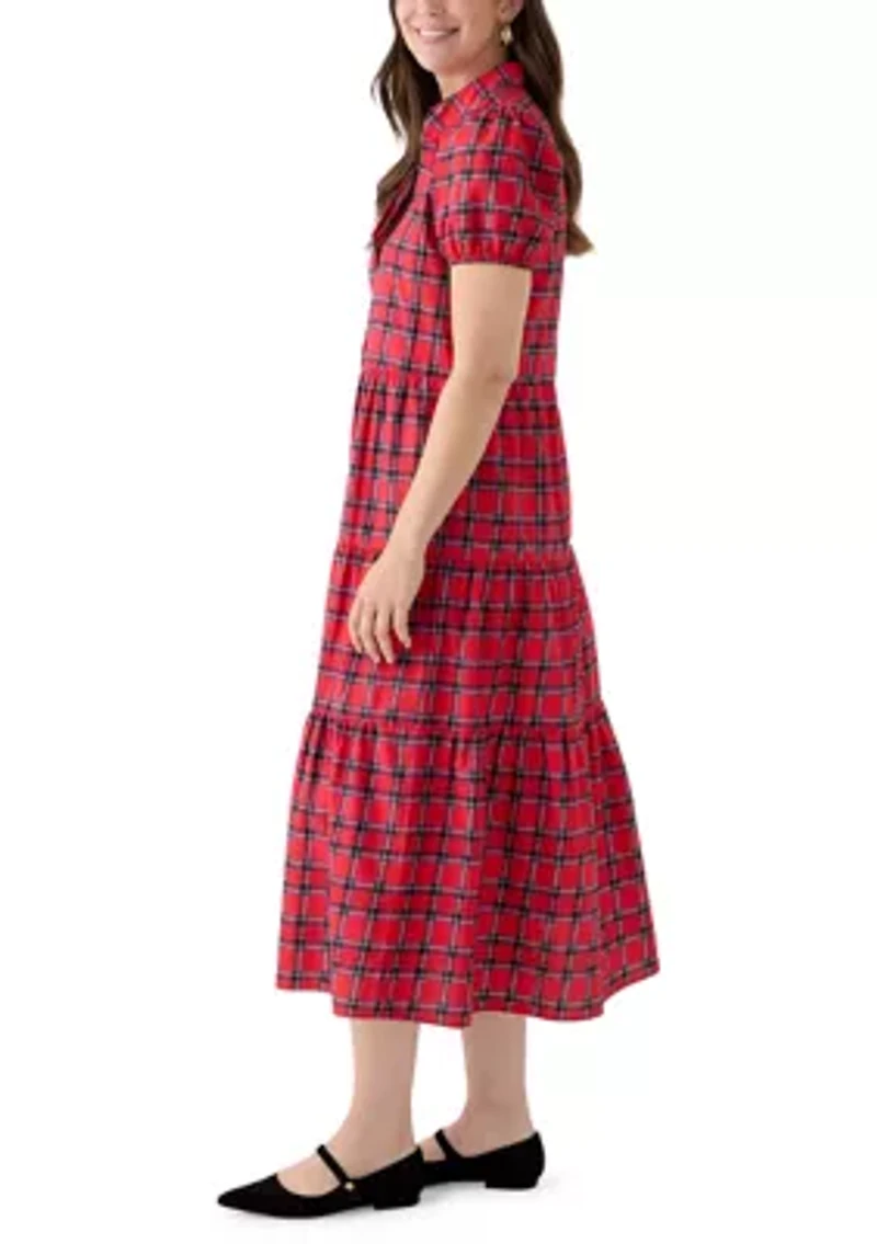 Women's Button Front Shirt Midi Dress