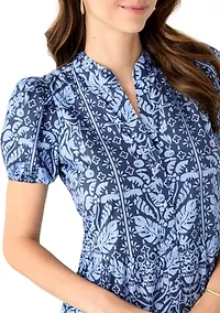 Women's Midi Poplin Printed Tiered Dress