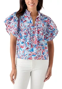 Women's Flutter Sleeve Printed Woven Top