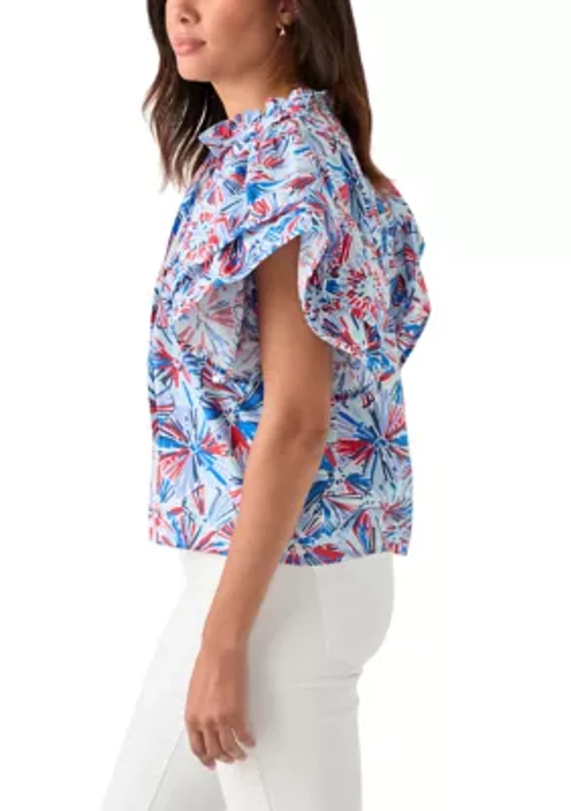 Women's Flutter Sleeve Printed Woven Top