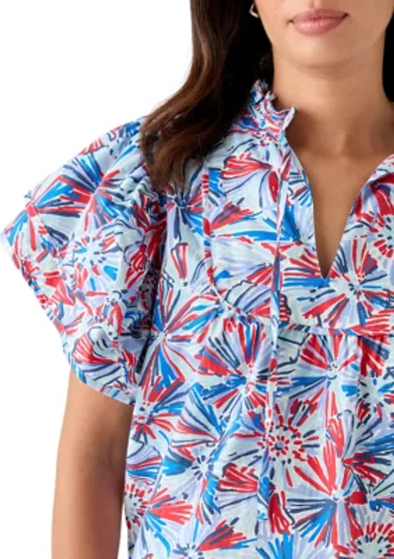 Women's Flutter Sleeve Printed Woven Top