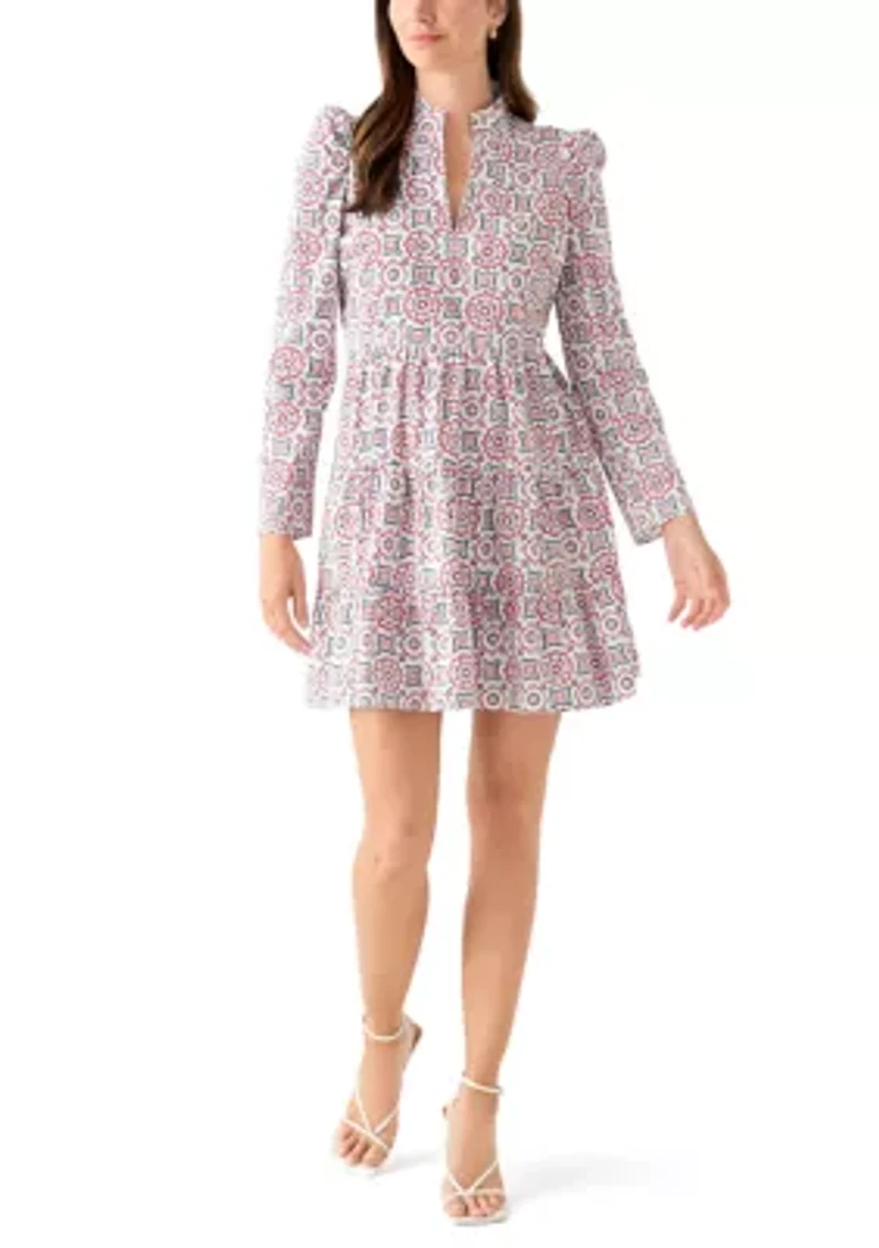 Women's Printed Poplin Flutter Shoulder Dress