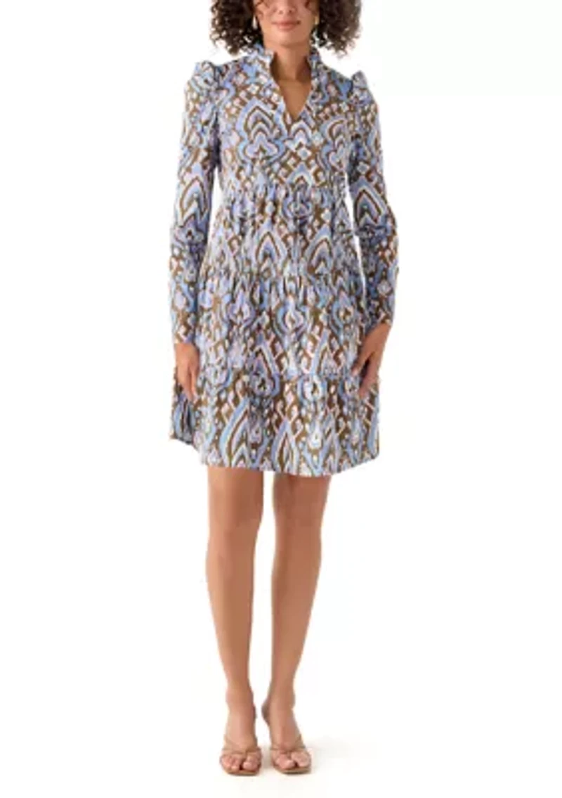 Women's Printed Poplin Flutter Shoulder Dress