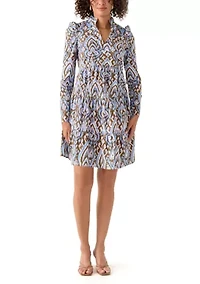 Women's Printed Poplin Flutter Shoulder Dress
