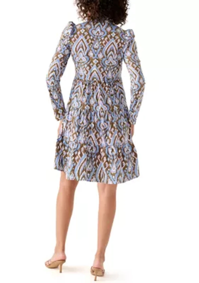 Women's Printed Poplin Flutter Shoulder Dress