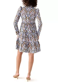 Women's Printed Poplin Flutter Shoulder Dress