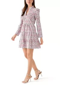 Women's Printed Poplin Flutter Shoulder Dress