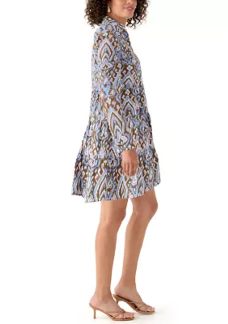 Women's Printed Poplin Flutter Shoulder Dress