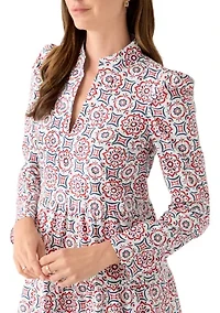 Women's Printed Poplin Flutter Shoulder Dress