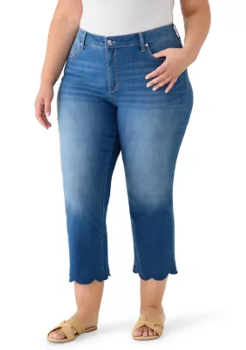 Plus High Rise Demi Scallop Trim Jeans