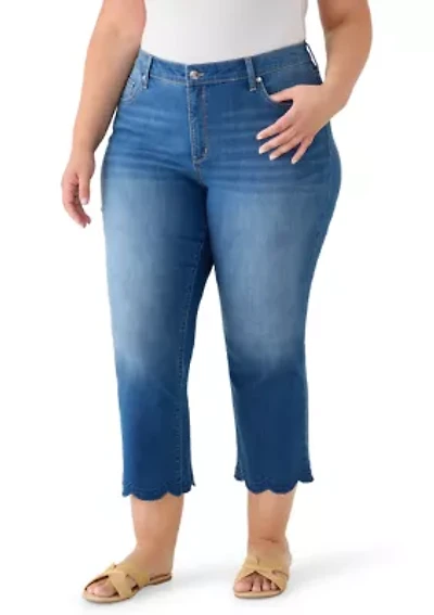 Plus High Rise Demi Scallop Trim Jeans