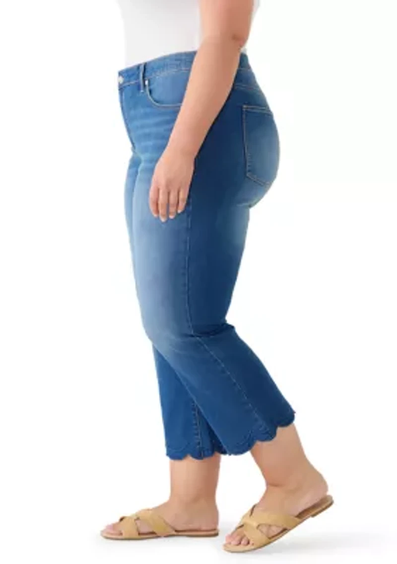 Plus High Rise Demi Scallop Trim Jeans