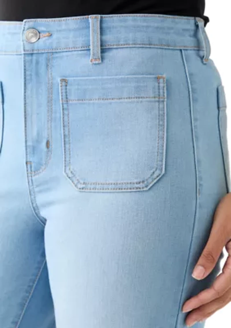 Women's High Rise Patch Pocket Wide Leg Cuffed Pants