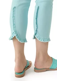 Women's Ruffle Back Cropped Colored Jeans