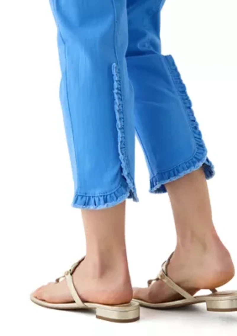 Petite Ruffle Back Denim Cropped Jeans