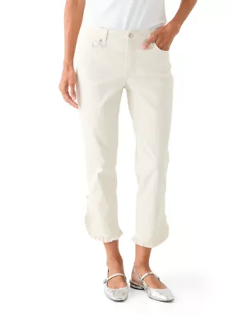 Women's Mid Rise Ruffle Hem Cropped Pants