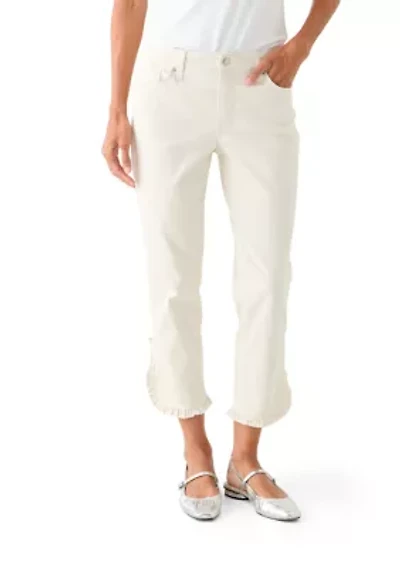 Women's Mid Rise Ruffle Hem Cropped Pants