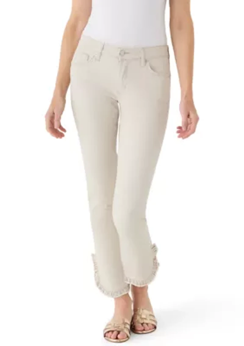 Women's Mid Rise Ruffle Hem Cropped Pants
