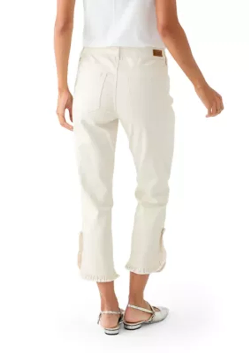 Women's Mid Rise Ruffle Hem Cropped Pants