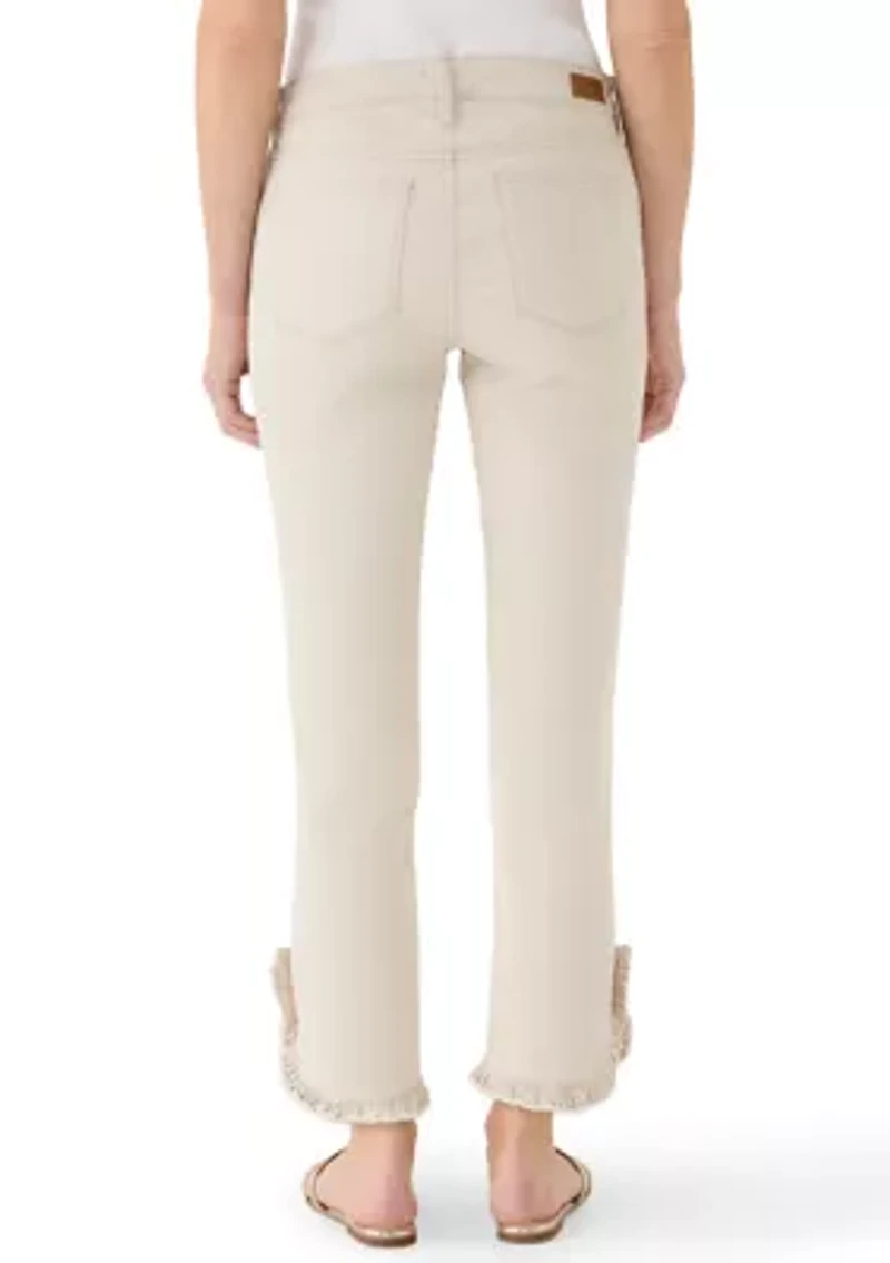 Women's Mid Rise Ruffle Hem Cropped Pants