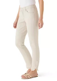Women's Mid Rise Ruffle Hem Cropped Pants