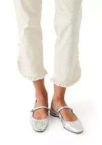 Women's Mid Rise Ruffle Hem Cropped Pants