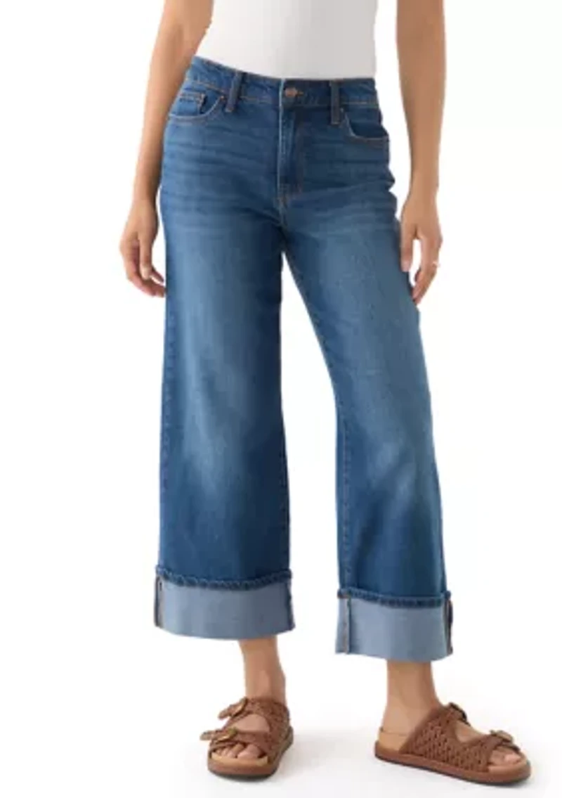 Women's Mid Rise Cuffed Cropped Flare Jeans