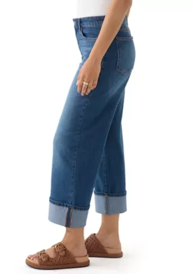 Women's Mid Rise Cuffed Cropped Flare Jeans