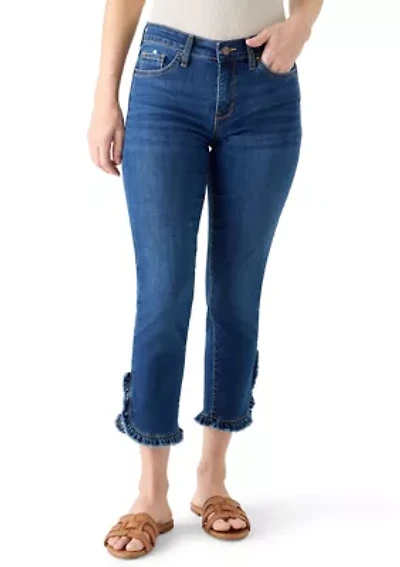 Women's Mid Rise Ruffle Hem Cropped Pants