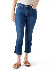 Women's Mid Rise Ruffle Hem Cropped Pants
