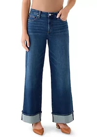 Women's High Rise Wide Leg Cuffed Jeans
