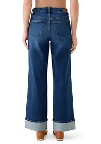 Women's High Rise Wide Leg Cuffed Jeans