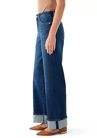 Women's High Rise Wide Leg Cuffed Jeans