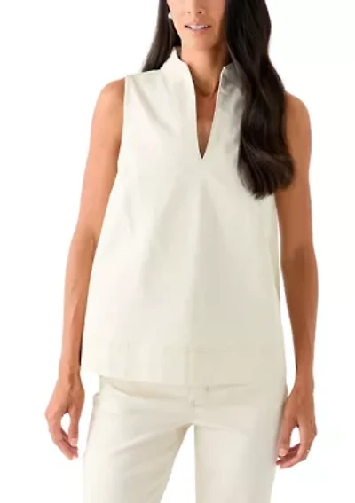 Women's Sleeveless Swing Split Neck Denim Top