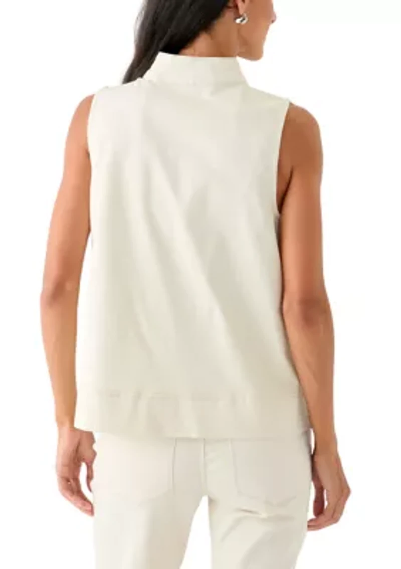 Women's Sleeveless Swing Split Neck Denim Top