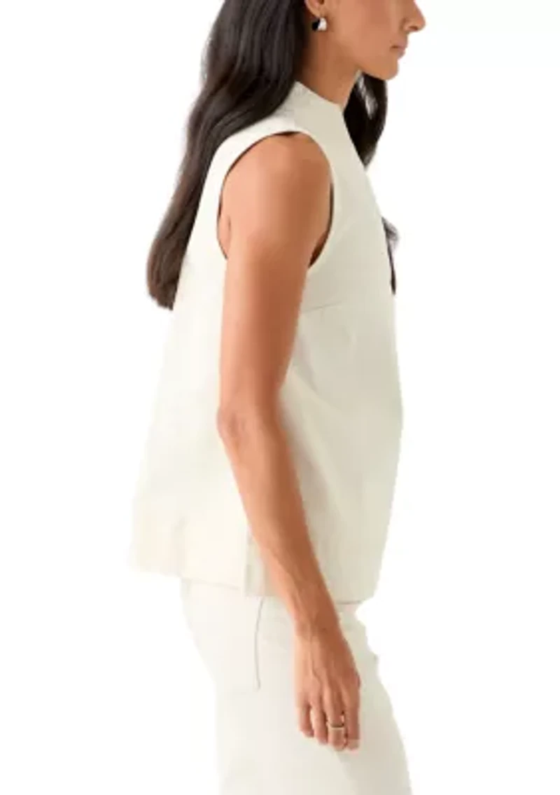 Women's Sleeveless Swing Split Neck Denim Top