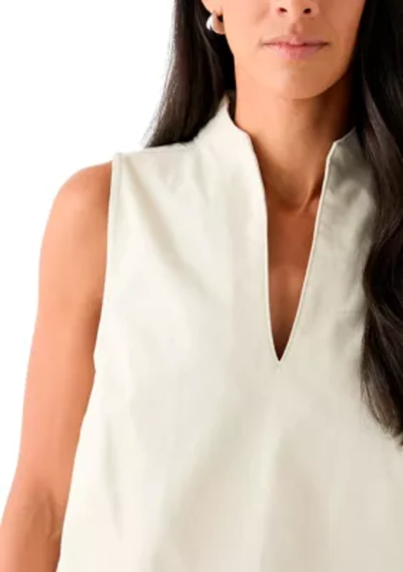 Women's Sleeveless Swing Split Neck Denim Top