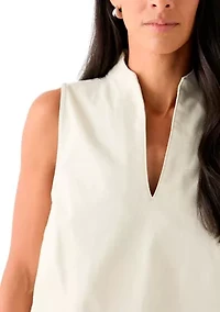 Women's Sleeveless Swing Split Neck Denim Top