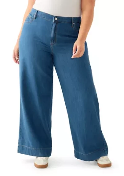 Plus Wide Leg Soft Denim Pants