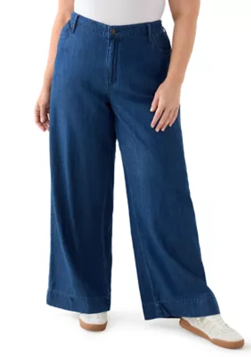 Plus Wide Leg Soft Denim Pants