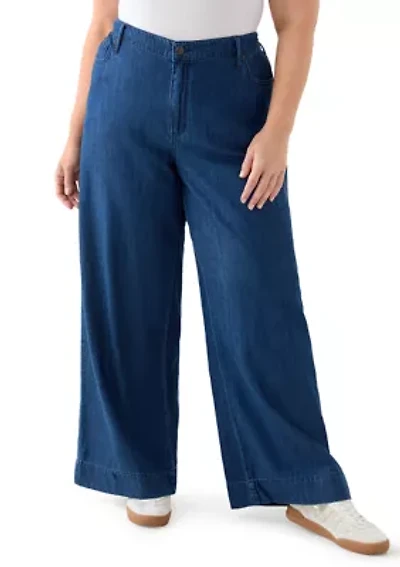 Plus Wide Leg Soft Denim Pants