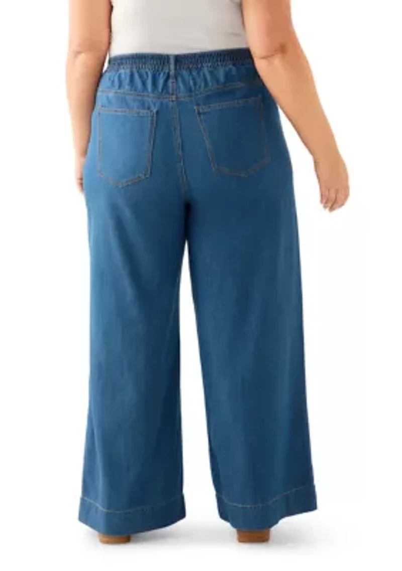 Plus Wide Leg Soft Denim Pants