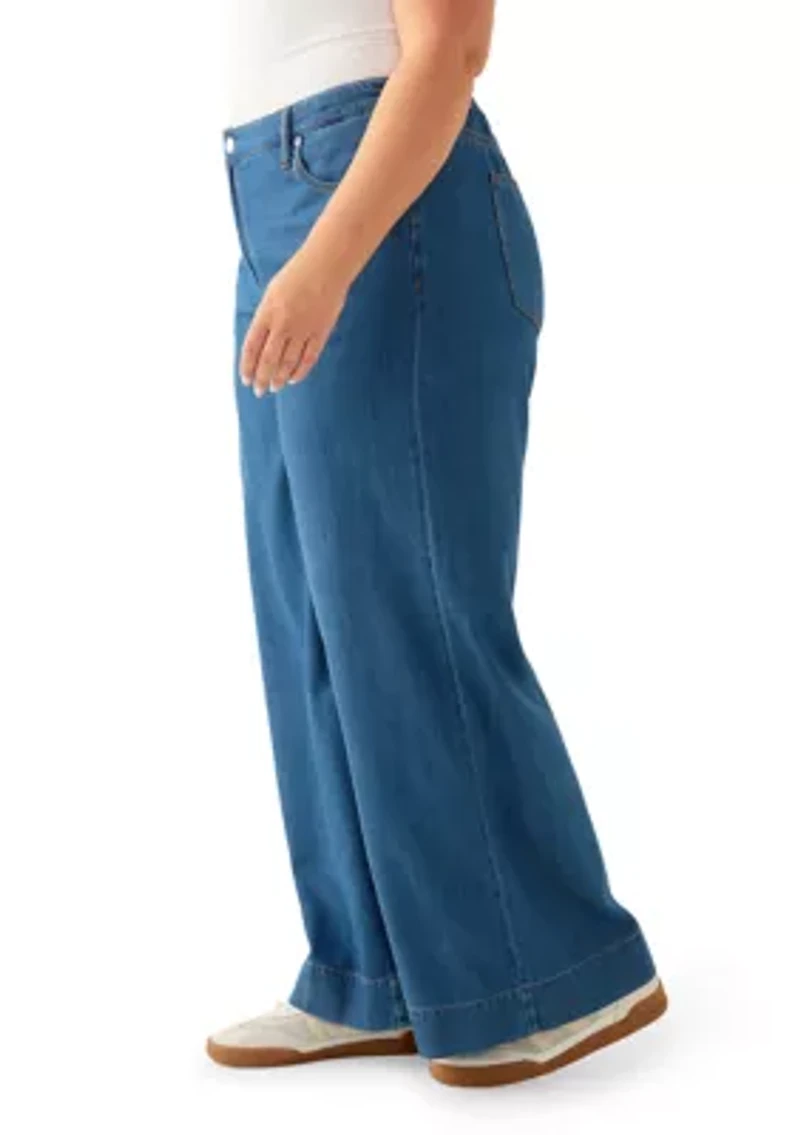 Plus Wide Leg Soft Denim Pants