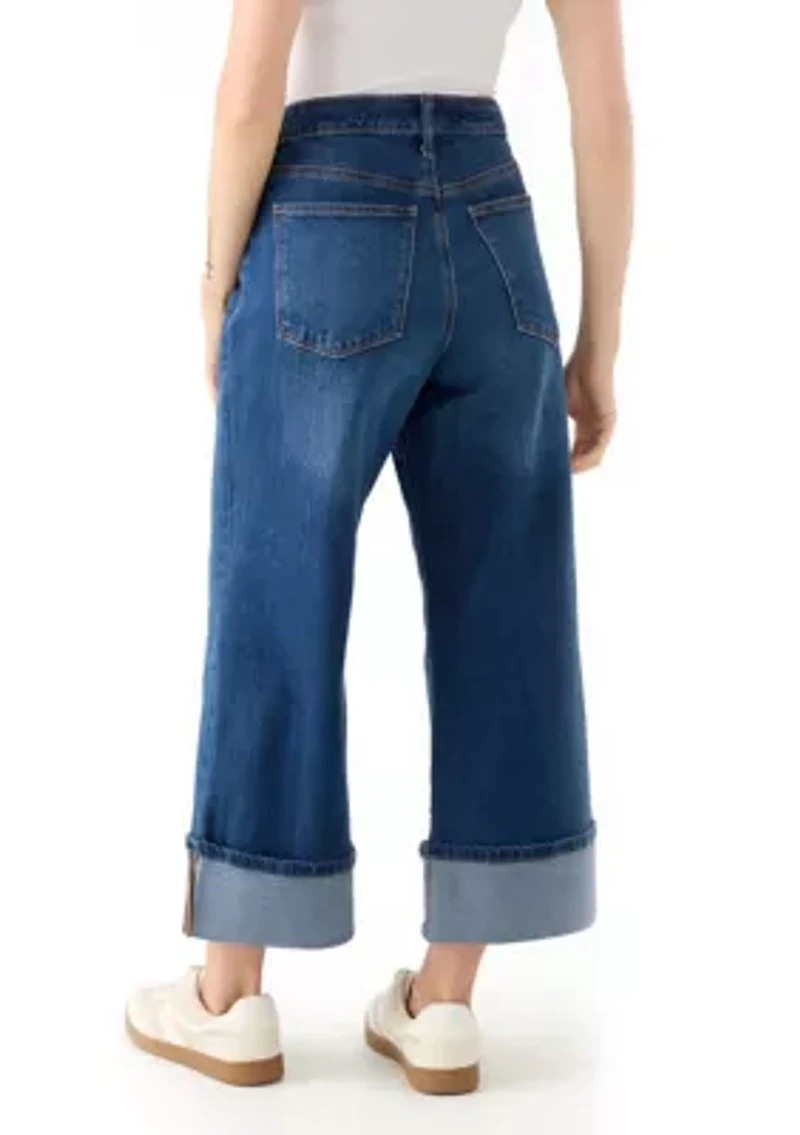 Petite Rolled Wide Leg Jeans