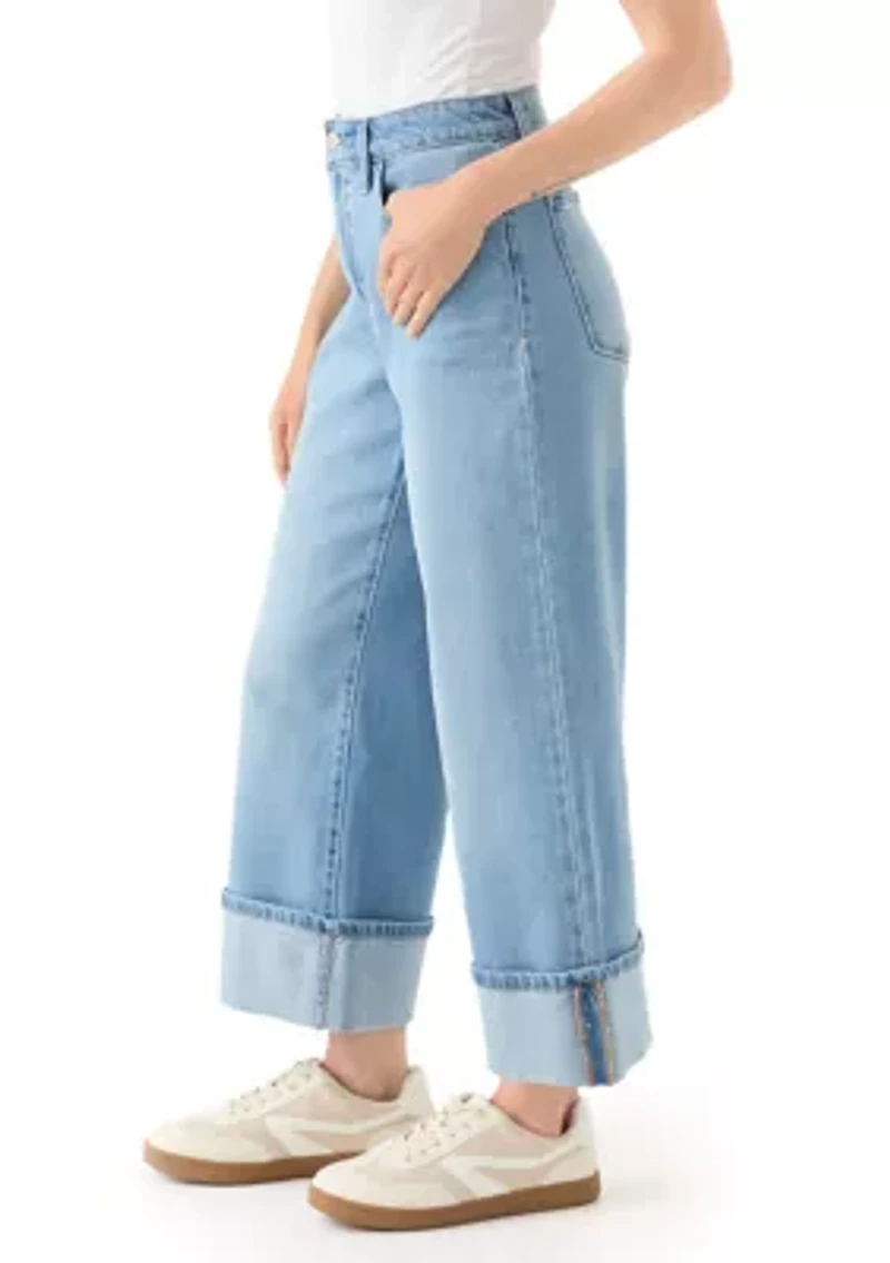 Petite Rolled Wide Leg Jeans