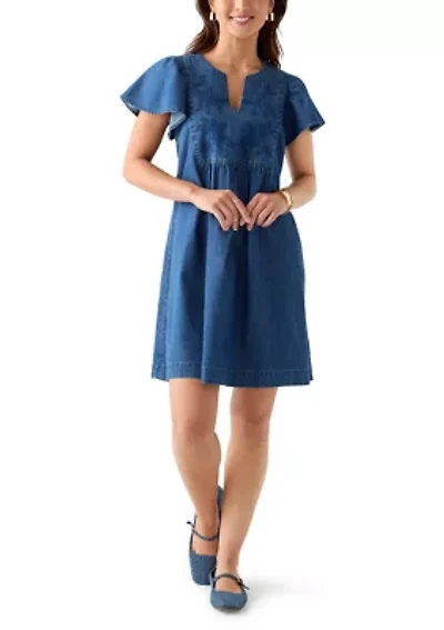 Petite Short Sleeve Denim Dress