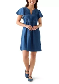 Petite Short Sleeve Denim Dress