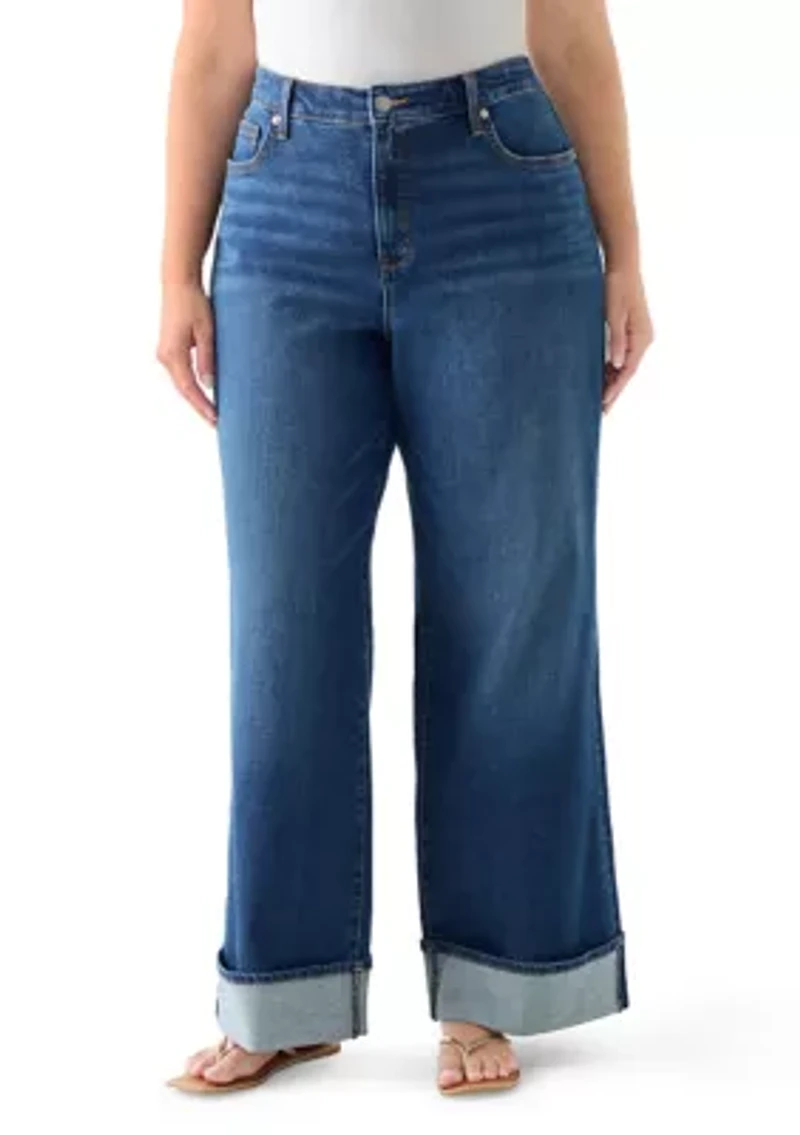 Plus High Rise Cuffed Wide Leg Jeans